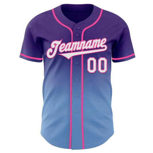 Custom Purple White Light Blue-Pink Authentic Fade Fashion Baseball Jersey - Sky-Custom