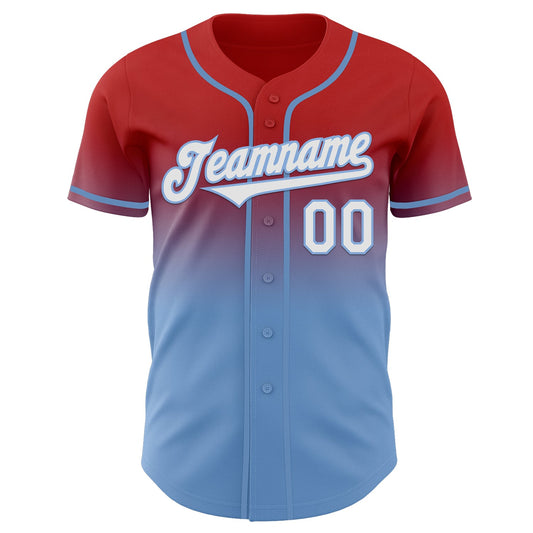 Custom Red White-Light Blue Authentic Fade Fashion Baseball Jersey - Sky-Custom