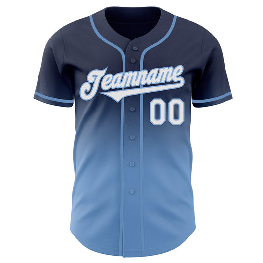 Custom Navy White-Light Blue Authentic Fade Fashion Baseball Jersey - Sky-Custom