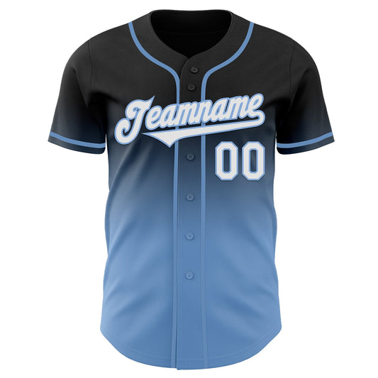 Custom Black White-Light Blue Authentic Fade Fashion Baseball Jersey - Sky-Custom