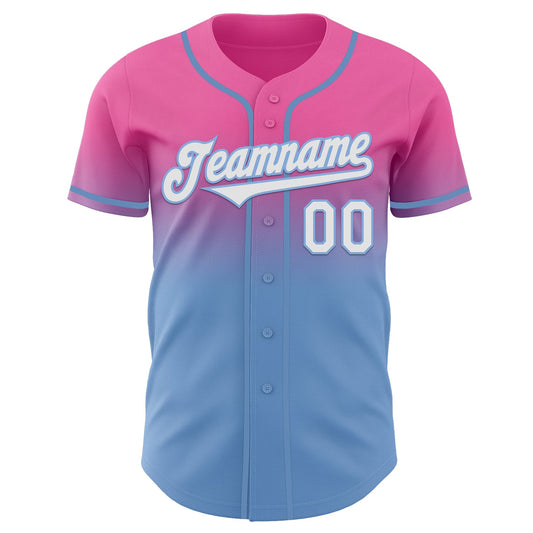 Custom Pink White-Light Blue Authentic Fade Fashion Baseball Jersey - Sky-Custom