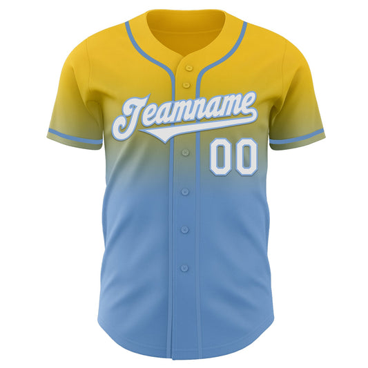 Custom Yellow White-Light Blue Authentic Fade Fashion Baseball Jersey - Sky-Custom