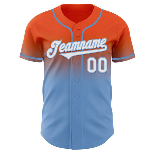 Custom Orange White-Light Blue Authentic Fade Fashion Baseball Jersey - Sky-Custom