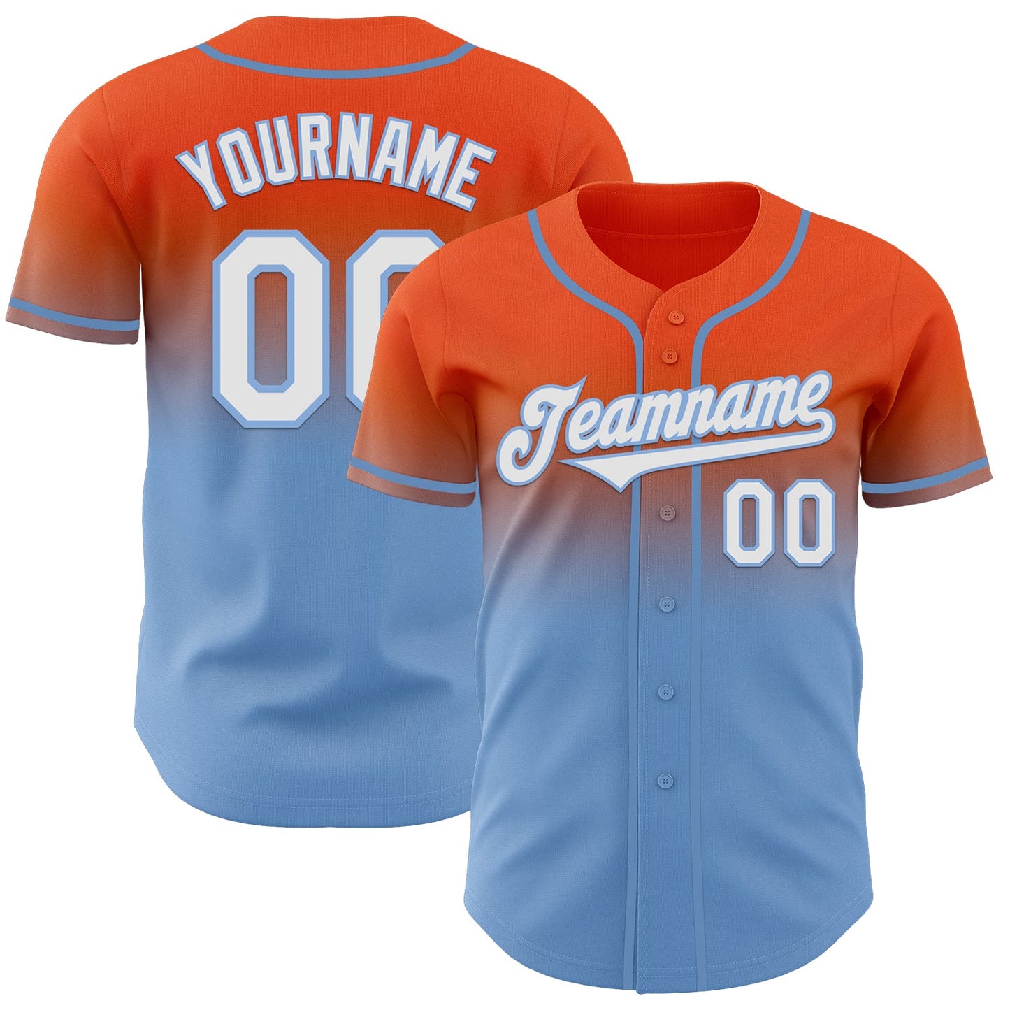 Custom Orange White-Light Blue Authentic Fade Fashion Baseball Jersey - Sky-Custom