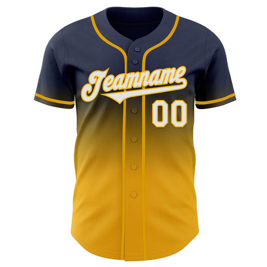 Custom Navy White-Gold Authentic Fade Fashion Baseball Jersey - Sky-Custom