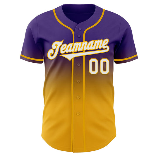 Custom Purple White-Gold Authentic Fade Fashion Baseball Jersey - Sky-Custom
