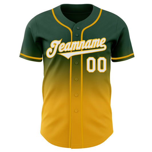 Custom Green White-Gold Authentic Fade Fashion Baseball Jersey - Sky-Custom
