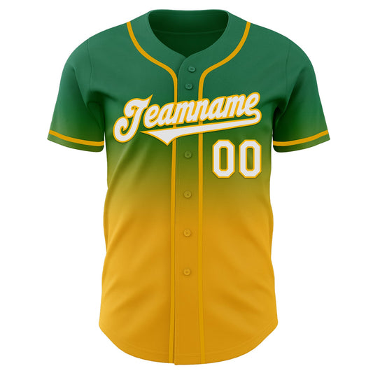 Custom Kelly Green White-Gold Authentic Fade Fashion Baseball Jersey - Sky-Custom