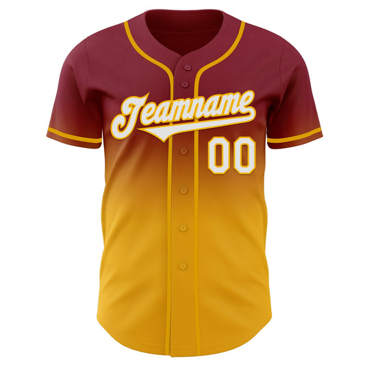 Custom Crimson White-Gold Authentic Fade Fashion Baseball Jersey - Sky-Custom