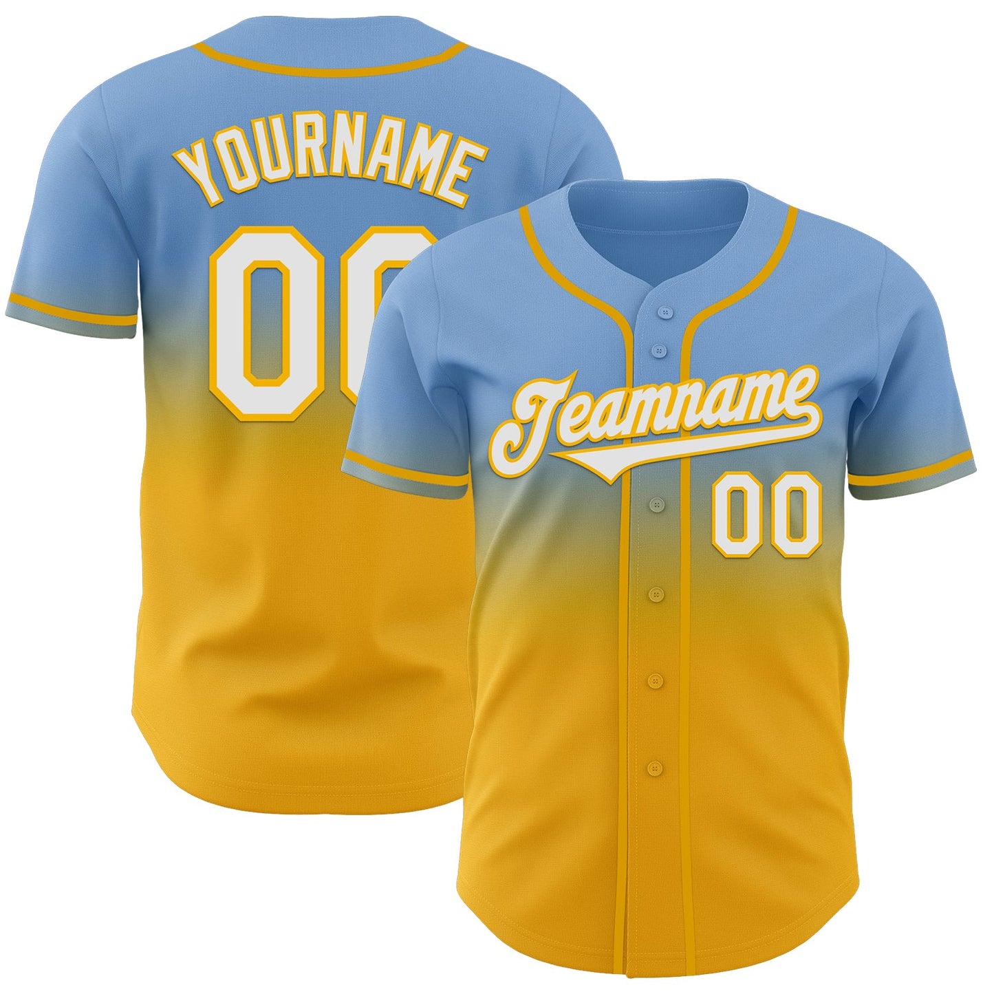 Custom Light Blue White-Gold Authentic Fade Fashion Baseball Jersey - Sky-Custom