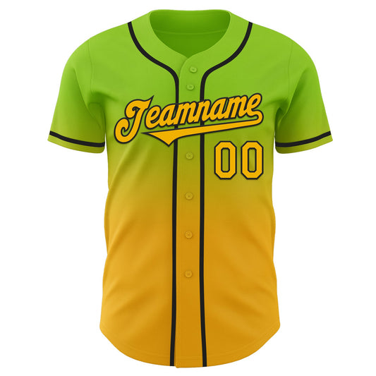 Custom Neon Green Gold-Black Authentic Fade Fashion Baseball Jersey - Sky-Custom