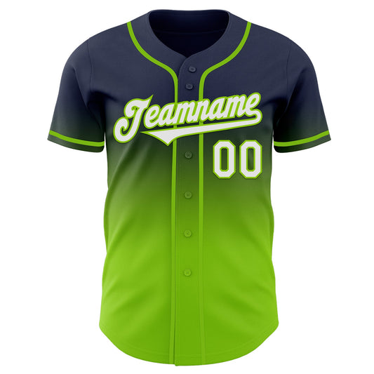 Custom Navy White-Neon Green Authentic Fade Fashion Baseball Jersey - Sky-Custom