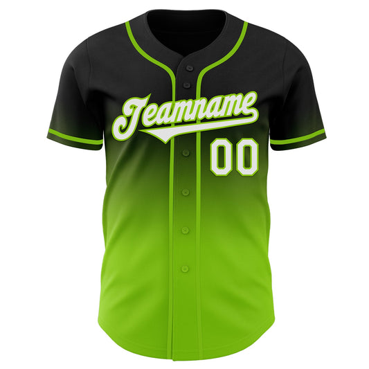 Custom Black White-Neon Green Authentic Fade Fashion Baseball Jersey - Sky-Custom