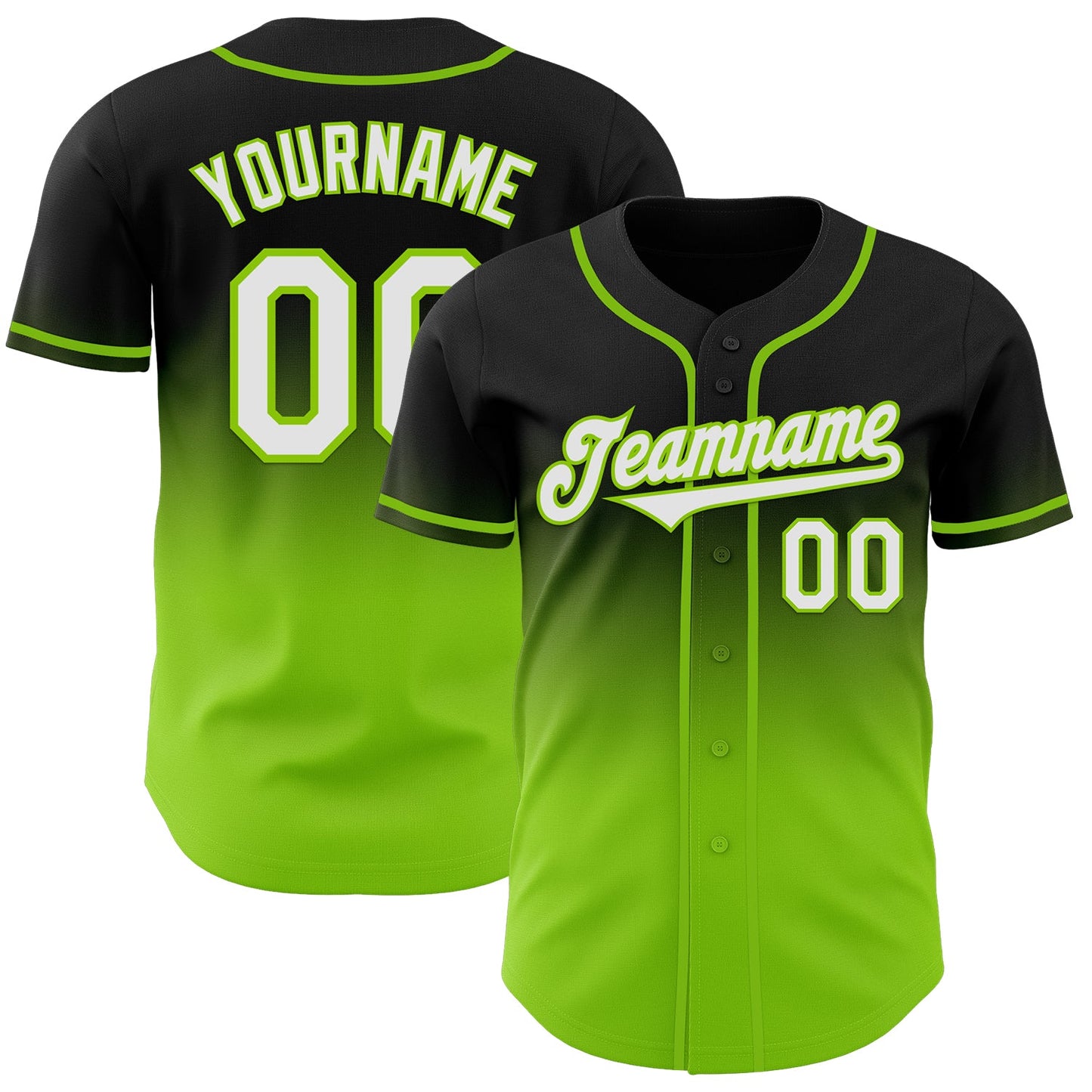 Custom Black White-Neon Green Authentic Fade Fashion Baseball Jersey - Sky-Custom
