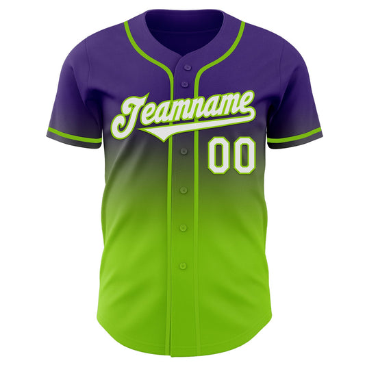 Custom Purple White-Neon Green Authentic Fade Fashion Baseball Jersey - Sky-Custom