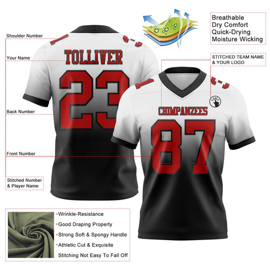 Custom White Red-Black Mesh Authentic Fade Fashion Football Jersey - Sky-Custom