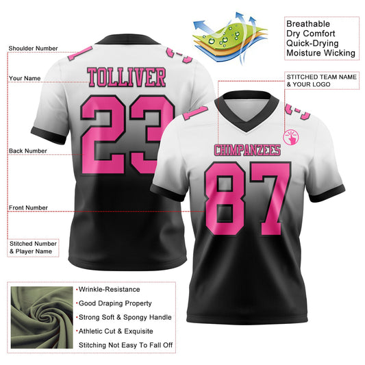 Custom White Pink-Black Mesh Authentic Fade Fashion Football Jersey - Sky-Custom