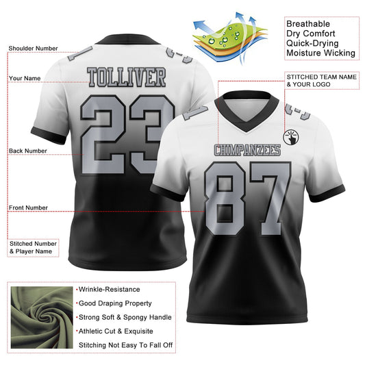 Custom White Gray-Black Mesh Authentic Fade Fashion Football Jersey - Sky-Custom