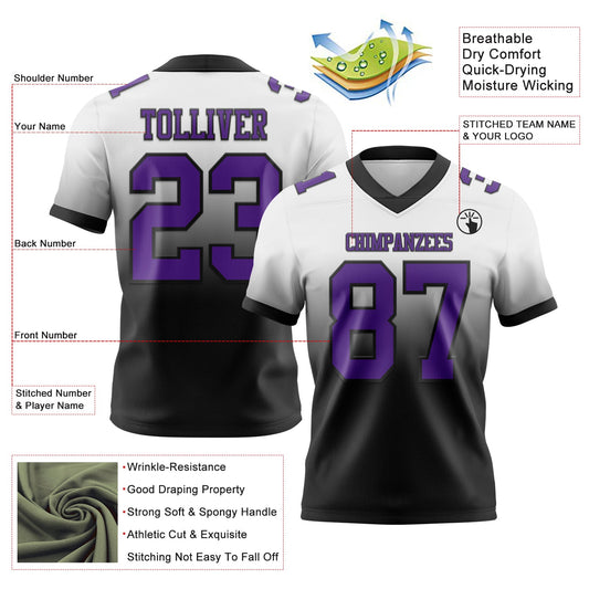 Custom White Purple-Black Mesh Authentic Fade Fashion Football Jersey - Sky-Custom