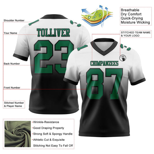 Custom White Kelly Green-Black Mesh Authentic Fade Fashion Football Jersey - Sky-Custom
