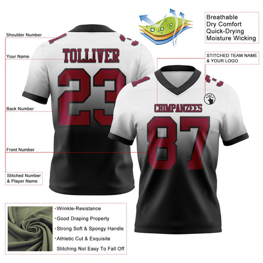 Custom White Maroon-Black Mesh Authentic Fade Fashion Football Jersey - Sky-Custom