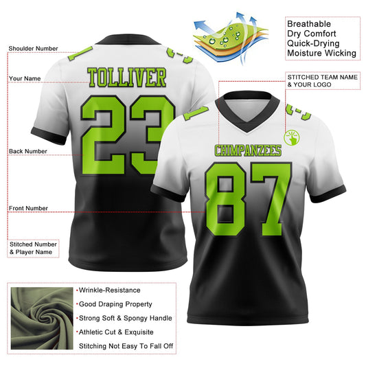 Custom White Neon Green-Black Mesh Authentic Fade Fashion Football Jersey - Sky-Custom
