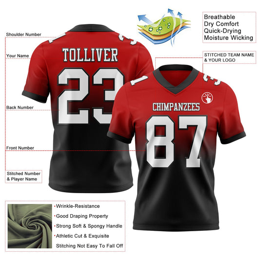 Custom Red White-Black Mesh Authentic Fade Fashion Football Jersey - Sky-Custom