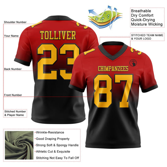 Custom Red Gold-Black Mesh Authentic Fade Fashion Football Jersey - Sky-Custom