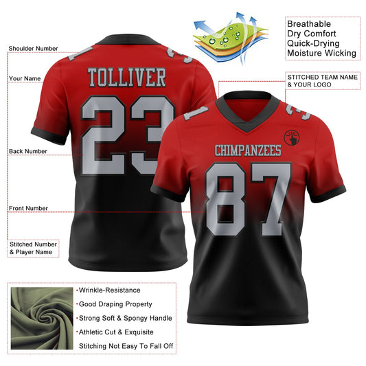 Custom Red Gray-Black Mesh Authentic Fade Fashion Football Jersey - Sky-Custom