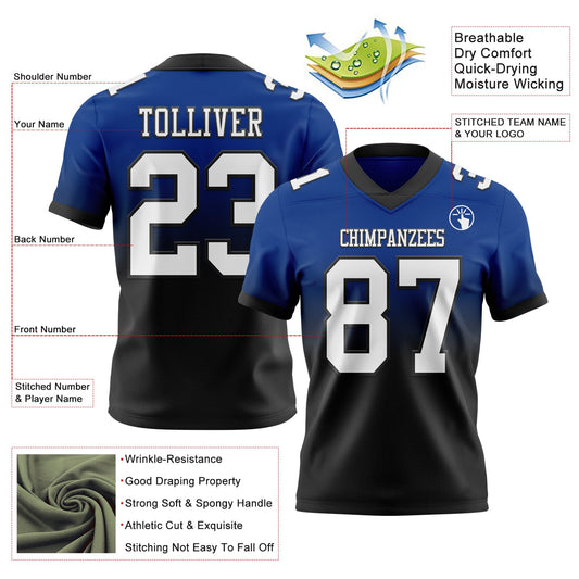 Custom Royal White-Black Mesh Authentic Fade Fashion Football Jersey - Sky-Custom