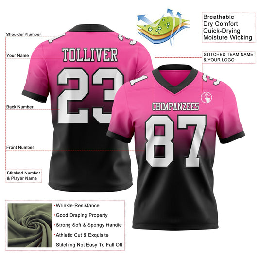 Custom Pink White-Black Mesh Authentic Fade Fashion Football Jersey - Sky-Custom