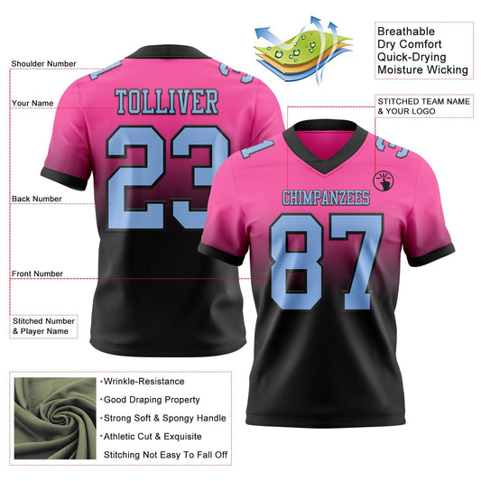 Custom Pink Light Blue-Black Mesh Authentic Fade Fashion Football Jersey - Sky-Custom