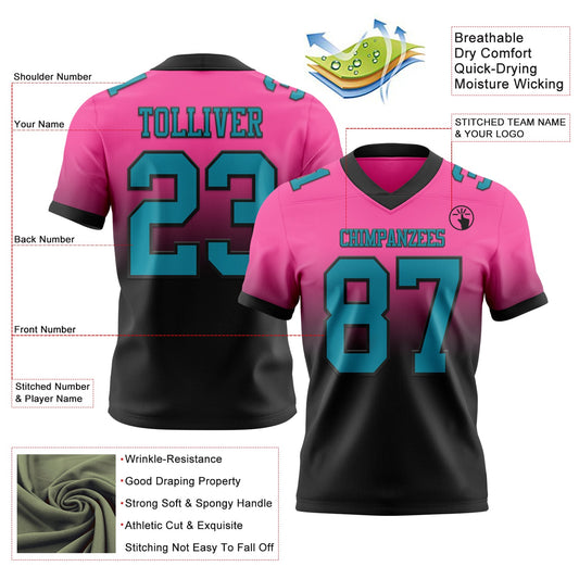 Custom Pink Teal-Black Mesh Authentic Fade Fashion Football Jersey - Sky-Custom
