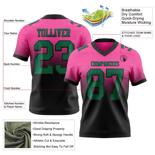 Custom Pink Kelly Green-Black Mesh Authentic Fade Fashion Football Jersey - Sky-Custom