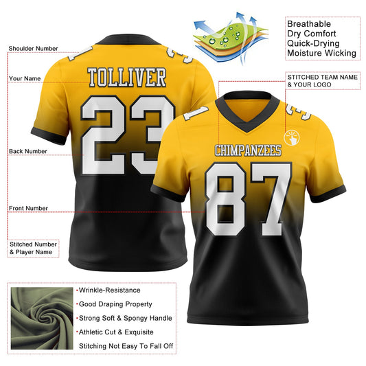 Custom Gold White-Black Mesh Authentic Fade Fashion Football Jersey - Sky-Custom