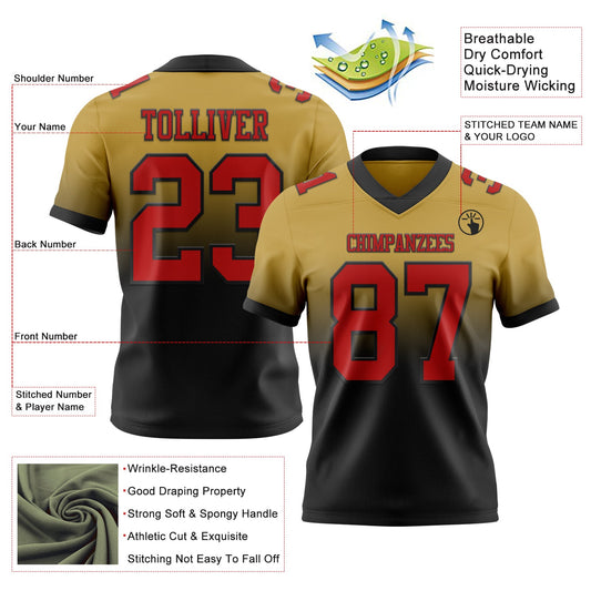 Custom Old Gold Red-Black Mesh Authentic Fade Fashion Football Jersey - Sky-Custom