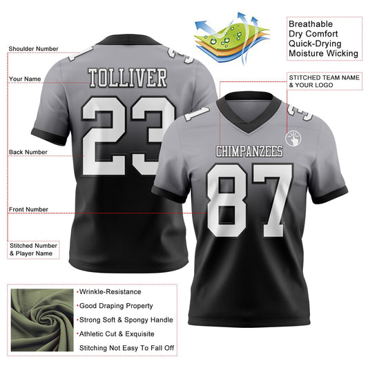 Custom Gray White-Black Mesh Authentic Fade Fashion Football Jersey - Sky-Custom