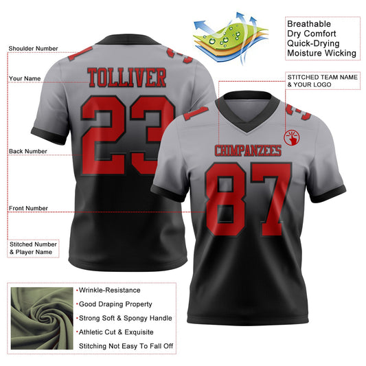 Custom Gray Red-Black Mesh Authentic Fade Fashion Football Jersey - Sky-Custom