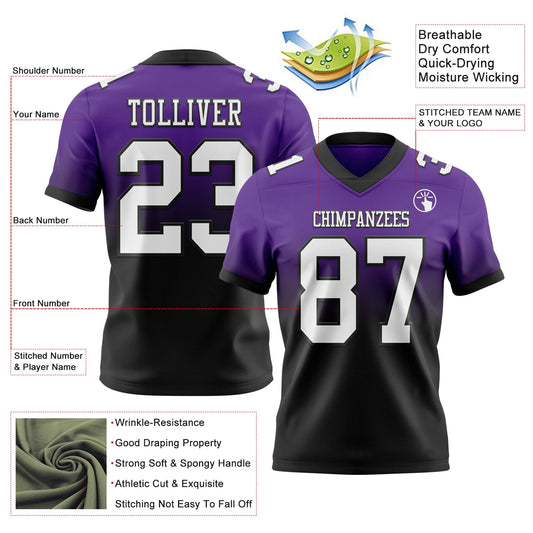 Custom Purple White-Black Mesh Authentic Fade Fashion Football Jersey - Sky-Custom