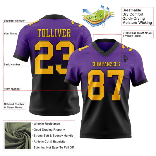 Custom Purple Gold-Black Mesh Authentic Fade Fashion Football Jersey - Sky-Custom