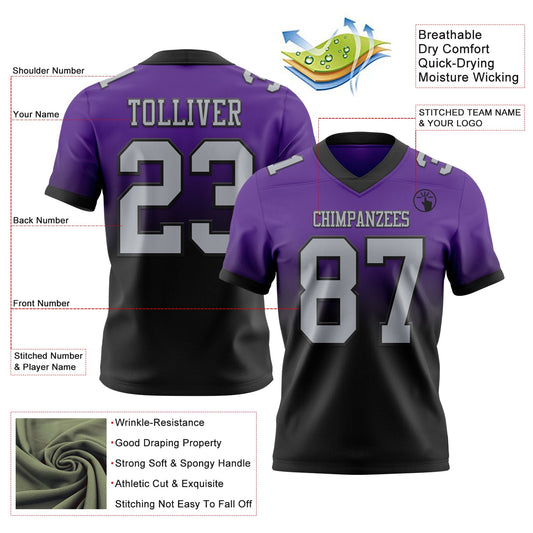 Custom Purple Gray-Black Mesh Authentic Fade Fashion Football Jersey - Sky-Custom