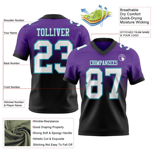 Custom Purple White Black-Teal Mesh Authentic Fade Fashion Football Jersey - Sky-Custom