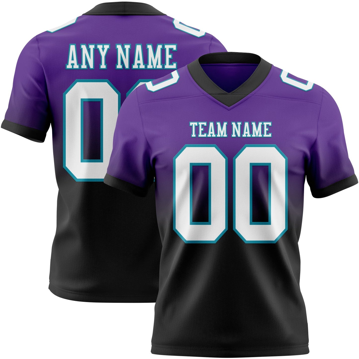 Custom Purple White Black-Teal Mesh Authentic Fade Fashion Football Jersey - Sky-Custom