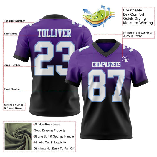 Custom Purple White Black-Light Blue Mesh Authentic Fade Fashion Football Jersey - Sky-Custom