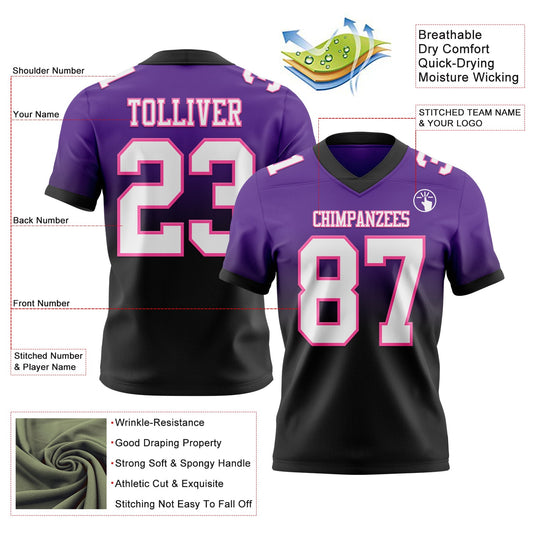 Custom Purple White Black-Pink Mesh Authentic Fade Fashion Football Jersey - Sky-Custom