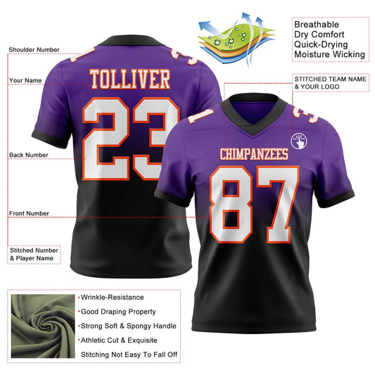 Custom Purple White Black-Orange Mesh Authentic Fade Fashion Football Jersey - Sky-Custom