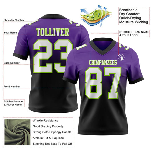 Custom Purple White Black-Neon Green Mesh Authentic Fade Fashion Football Jersey - Sky-Custom