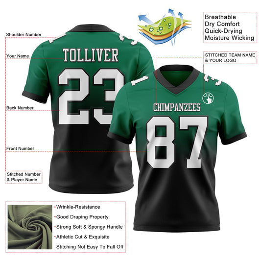 Custom Kelly Green White-Black Mesh Authentic Fade Fashion Football Jersey - Sky-Custom