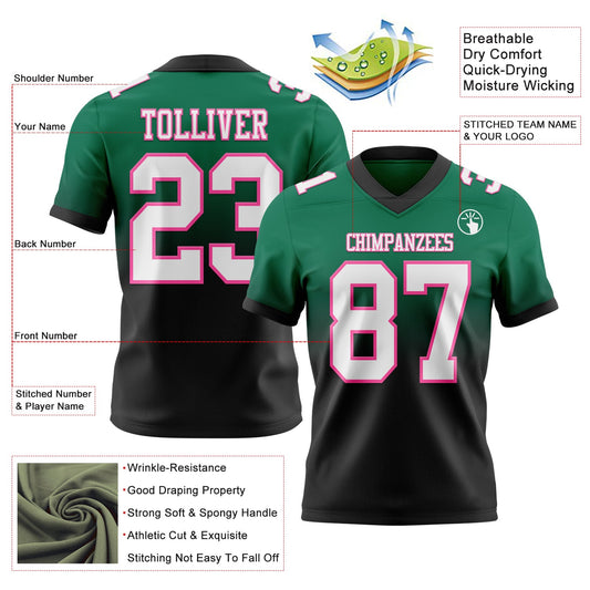 Custom Kelly Green White Black-Pink Mesh Authentic Fade Fashion Football Jersey - Sky-Custom