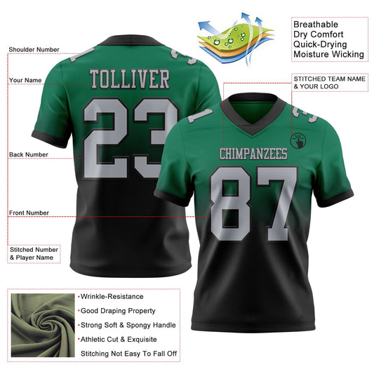 Custom Kelly Green Gray-Black Mesh Authentic Fade Fashion Football Jersey - Sky-Custom